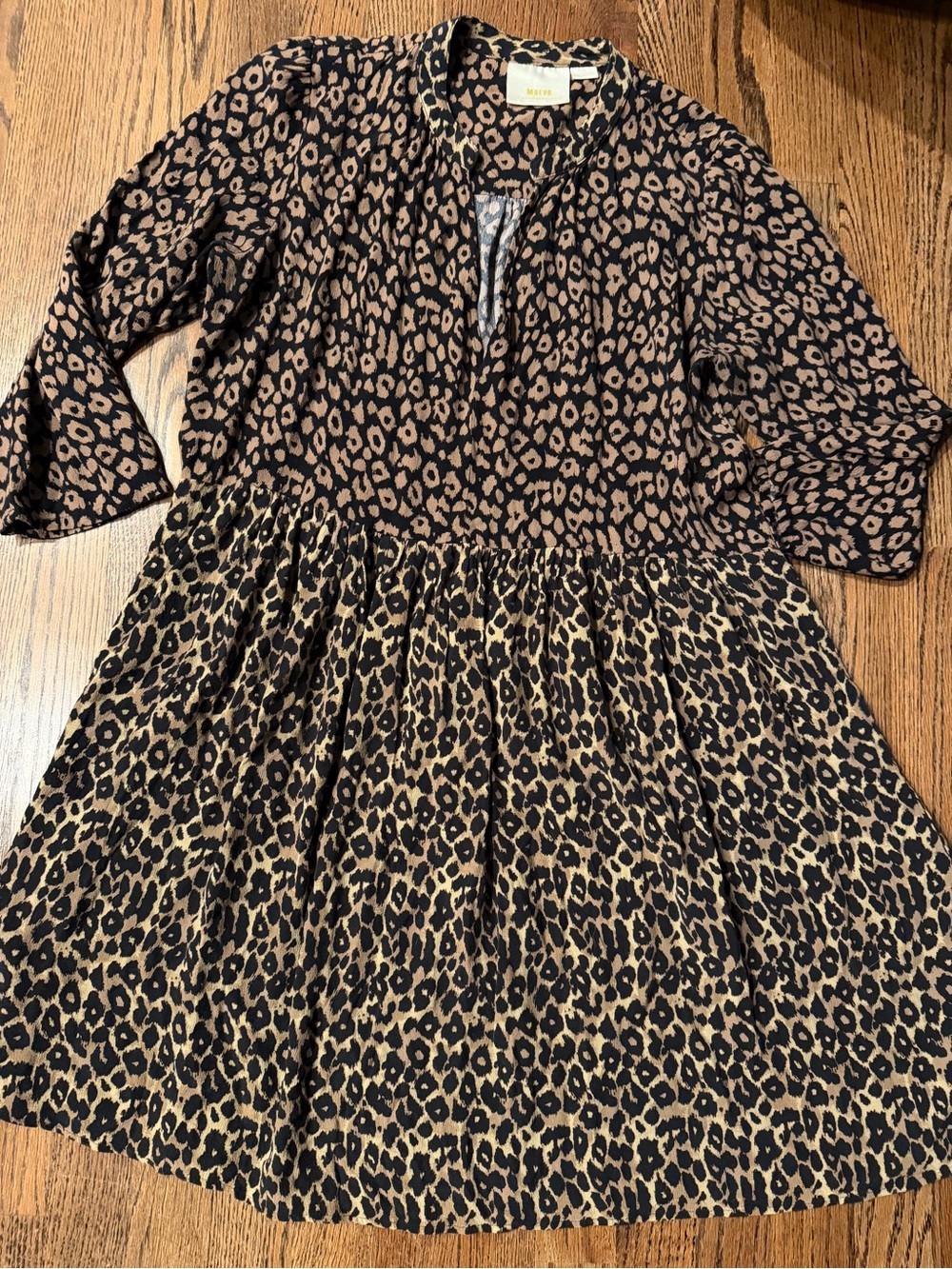 Maeve from anthropologie Leopard Print Tiered Dress in Brown and Black Sz large